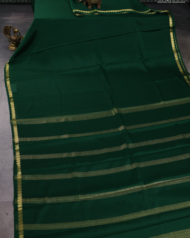 Pure mysore silk saree green with plain body and zari woven border