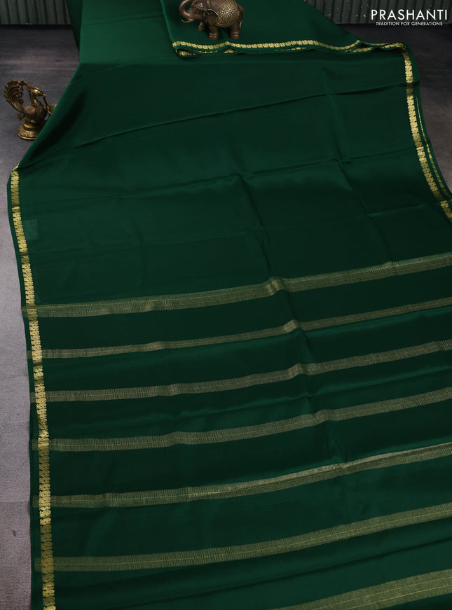 Pure mysore silk saree green with plain body and zari woven border