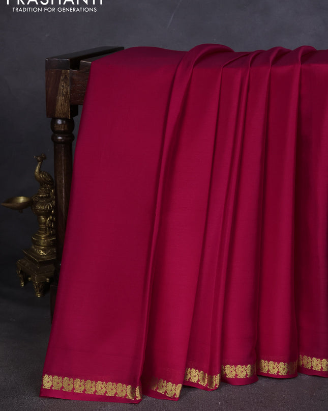 Pure mysore silk saree pink with plain body and zari woven border