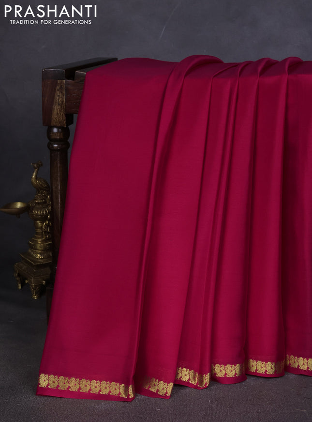 Pure mysore silk saree pink with plain body and zari woven border