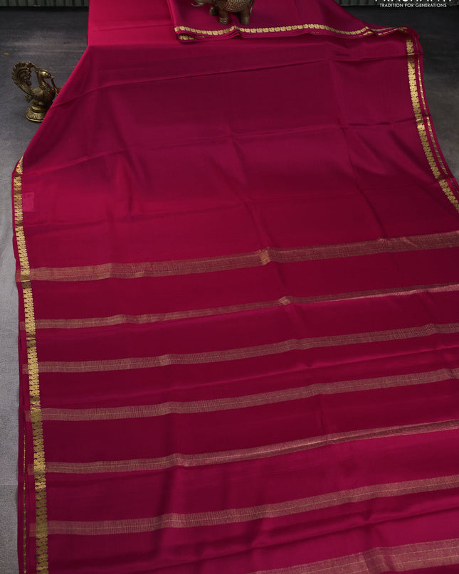 Pure mysore silk saree pink with plain body and zari woven border