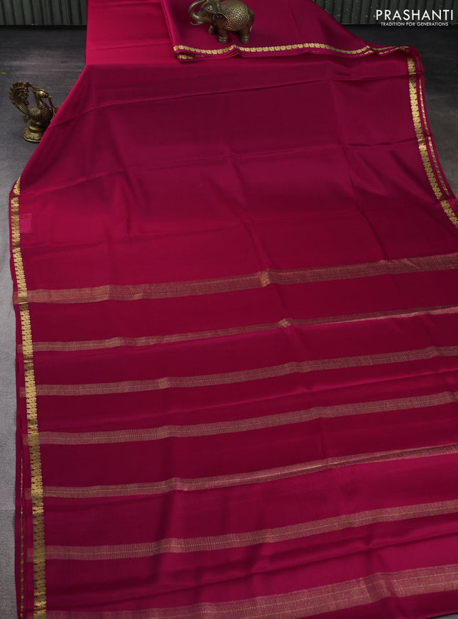 Pure mysore silk saree pink with plain body and zari woven border