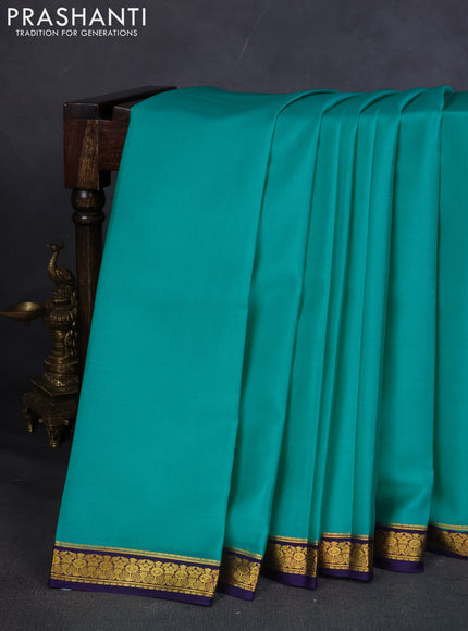 Pure mysore silk saree teal blue and dark blue with plain body and zari woven border