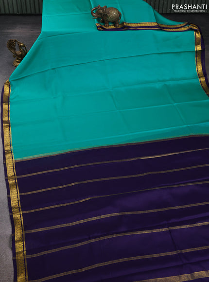 Pure mysore silk saree teal blue and dark blue with plain body and zari woven border
