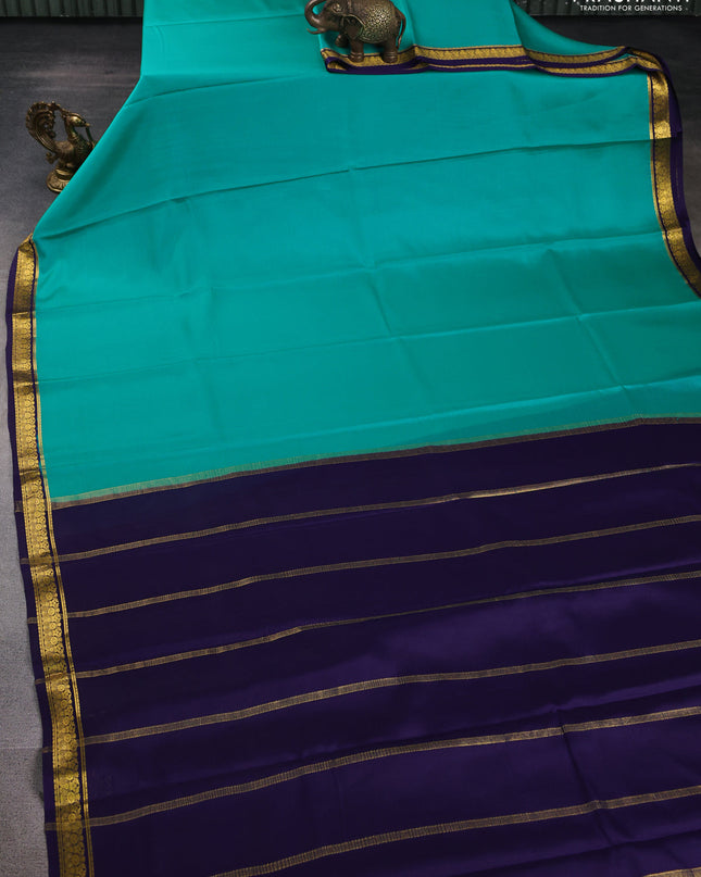 Pure mysore silk saree teal blue and dark blue with plain body and zari woven border