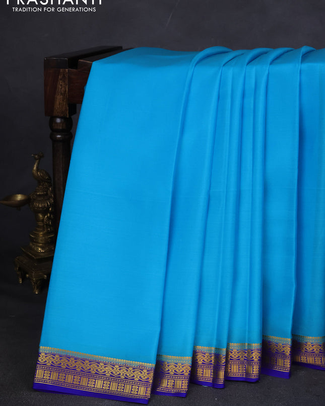 Pure mysore silk saree light blue and royal blue with plain body and zari woven border