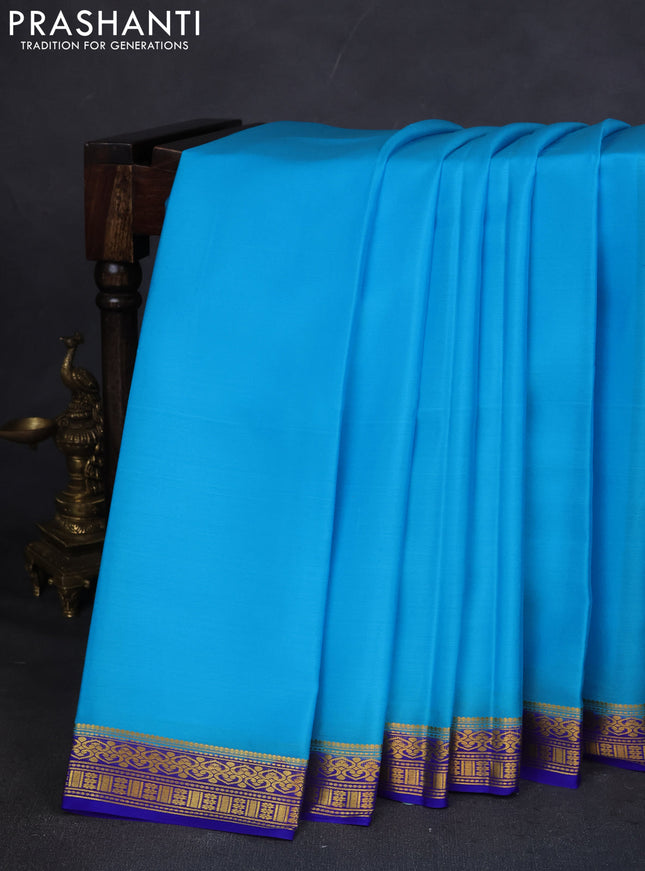 Pure mysore silk saree light blue and royal blue with plain body and zari woven border