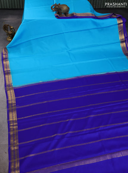 Pure mysore silk saree light blue and royal blue with plain body and zari woven border