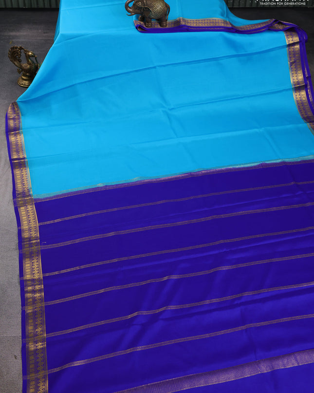 Pure mysore silk saree light blue and royal blue with plain body and zari woven border