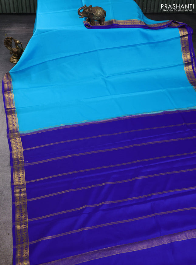 Pure mysore silk saree light blue and royal blue with plain body and zari woven border