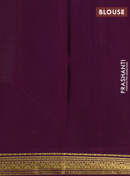 Pure mysore silk saree pastel green and wine shade with plain body and zari woven border