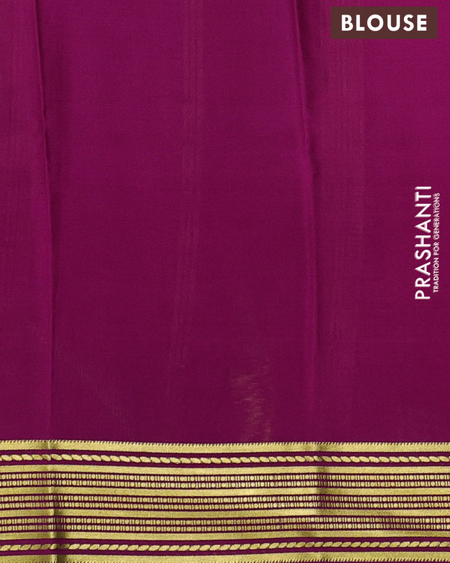 Pure mysore silk saree pista green and pink with plain body and zari woven border