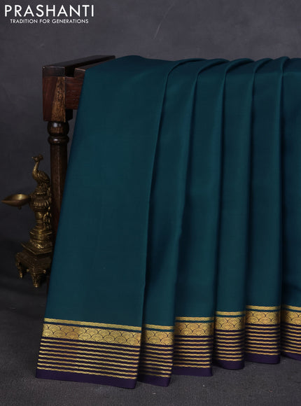 Pure mysore silk saree peacock blue and navy blue with plain body and zari woven border