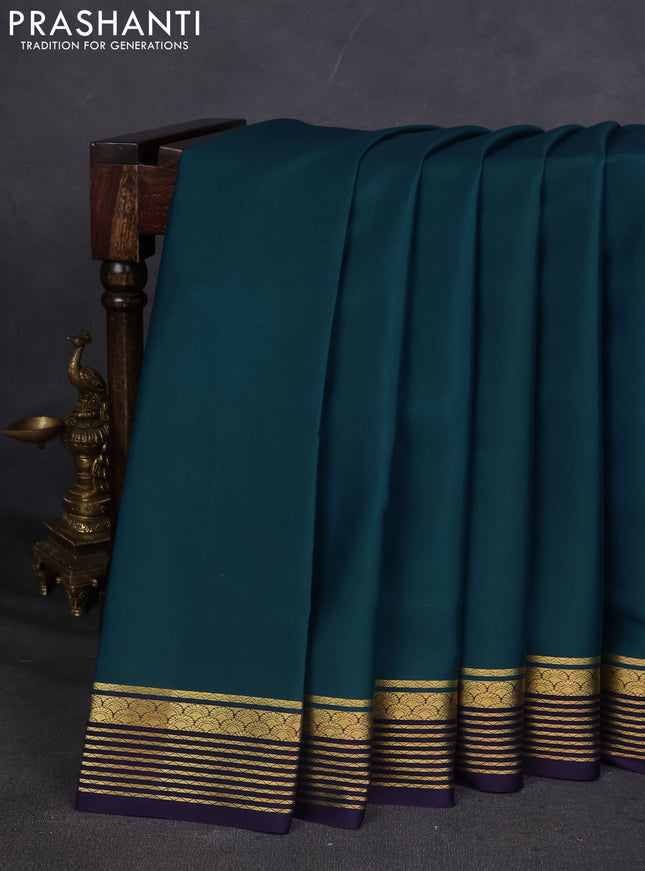 Pure mysore silk saree peacock blue and navy blue with plain body and zari woven border