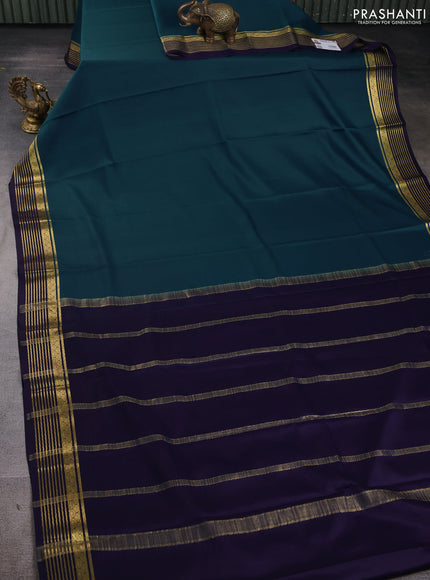 Pure mysore silk saree peacock blue and navy blue with plain body and zari woven border
