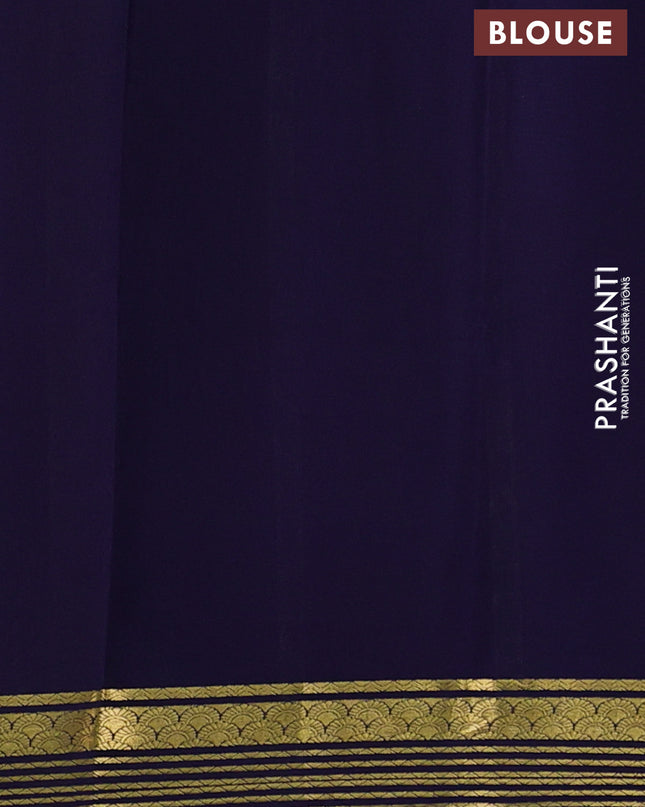 Pure mysore silk saree peacock blue and navy blue with plain body and zari woven border
