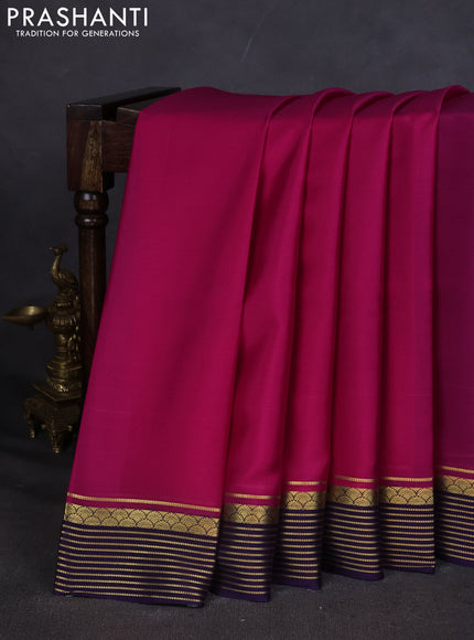 Pure mysore silk saree pink and violet with plain body and zari woven border