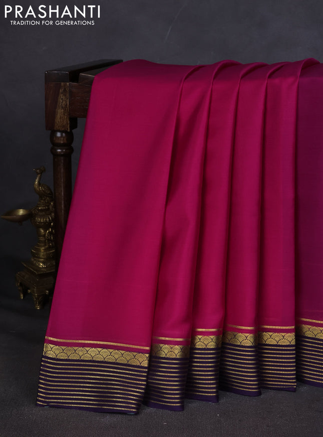 Pure mysore silk saree pink and violet with plain body and zari woven border