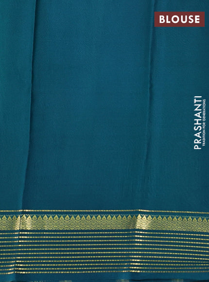 Pure mysore silk saree pista green and teal blue with plain body and zari woven border