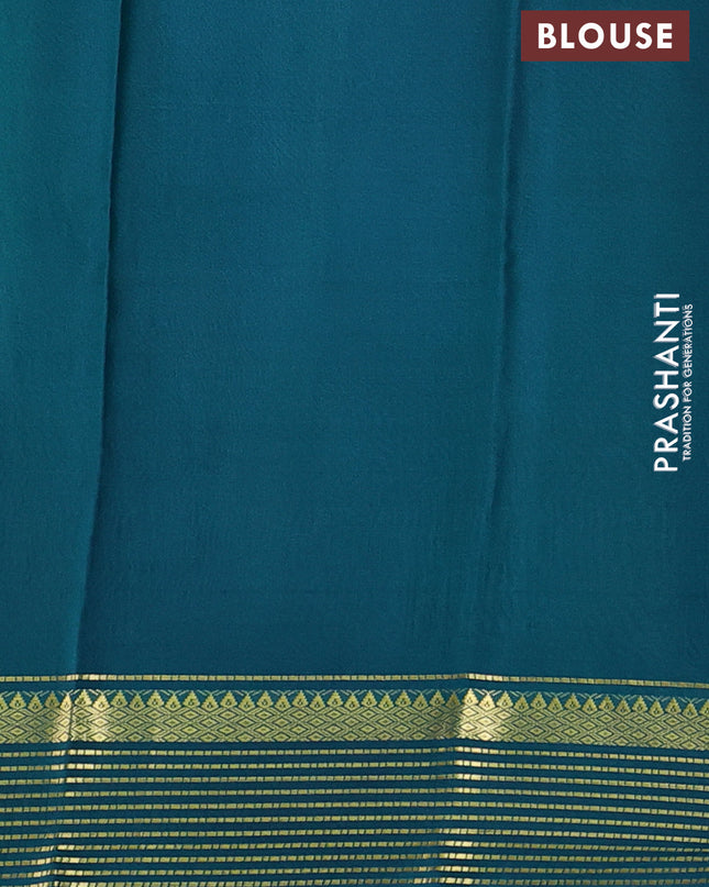 Pure mysore silk saree pista green and teal blue with plain body and zari woven border