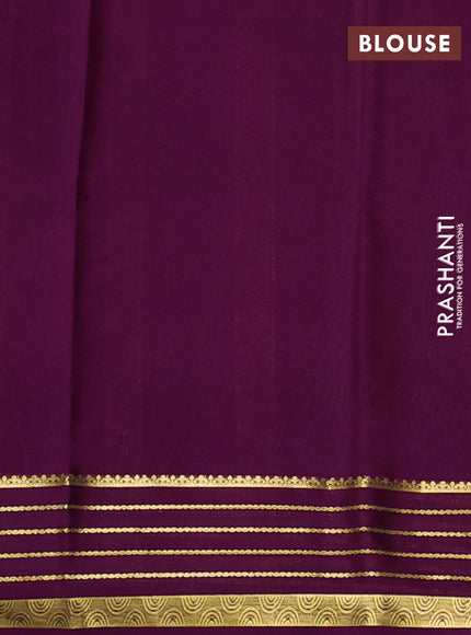 Pure mysore silk saree pastel green and purple with plain body and zari woven border