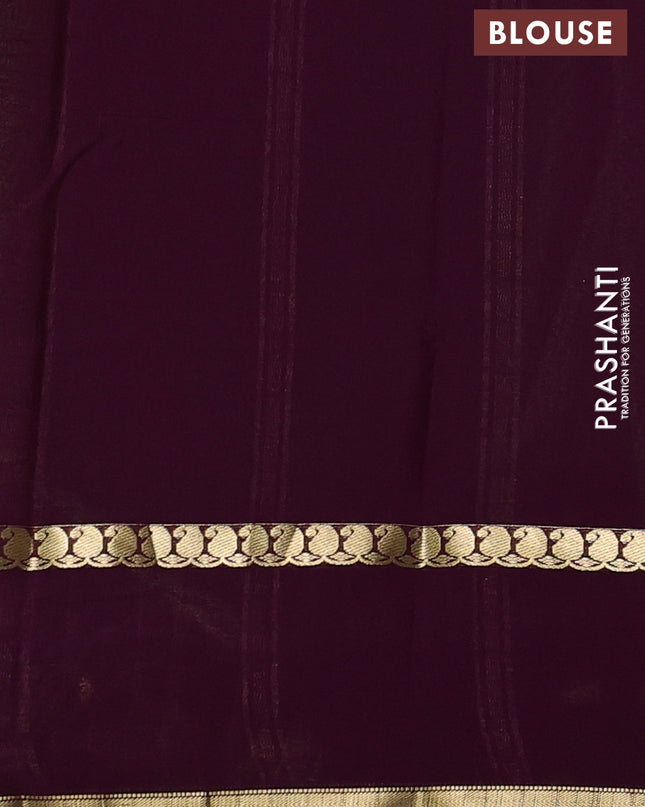 Pure mysore silk saree pista green and wine shade with allover zari checks & buttas and rettapet zari woven border