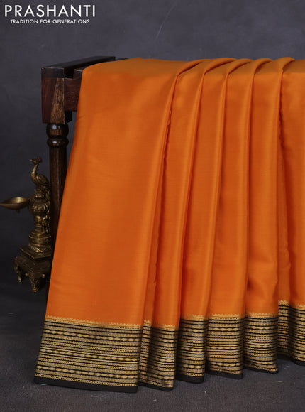 Pure mysore silk saree mustard yellow and black with plain body and zari woven border