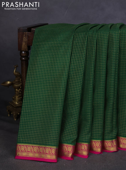 Pure mysore silk saree green and pink with allover zari checked pattern and zari woven border