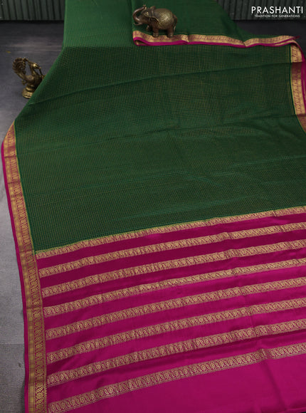 Pure mysore silk saree green and pink with allover zari checked pattern and zari woven border