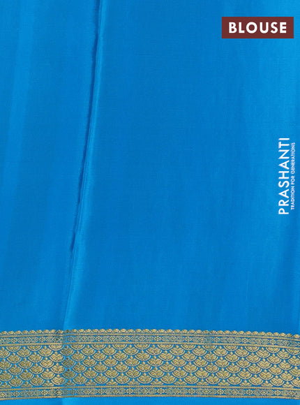 Pure mysore silk saree purple and cs blue with allover zari checked pattern and zari woven border