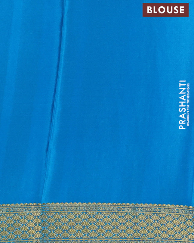 Pure mysore silk saree purple and cs blue with allover zari checked pattern and zari woven border