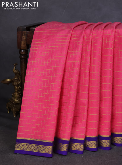 Pure mysore silk saree light pink and blue with allover zari checked pattern and zari woven border