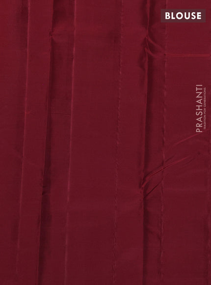 Kanchipuram silk saree teal blue and red with zari woven buttas in borderless style