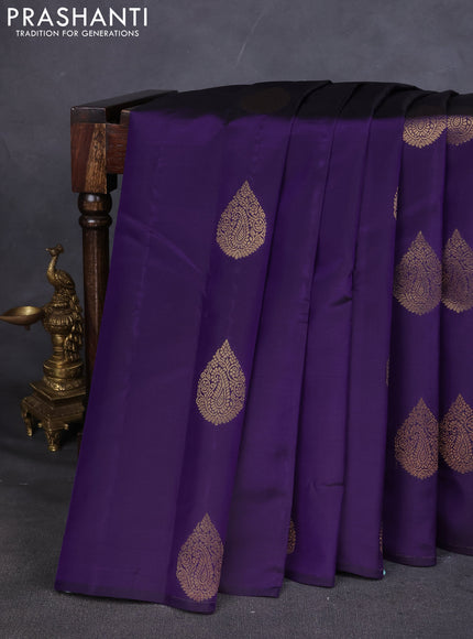 Kanchipuram silk saree violet and red with zari woven buttas in borderless style