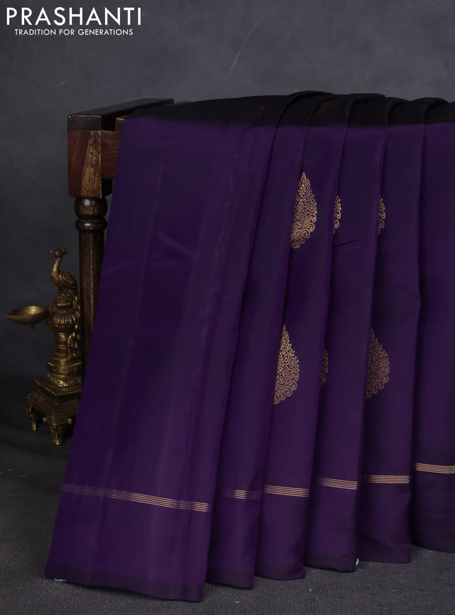 Kanchipuram silk saree violet and teal blue with zari woven buttas and zari woven simple border