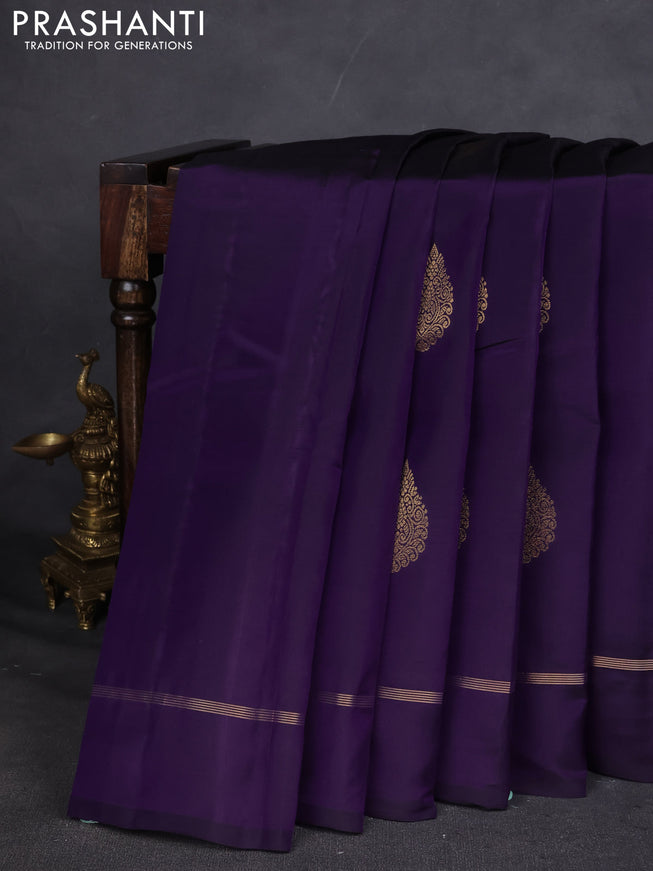 Kanchipuram silk saree violet and teal blue with zari woven buttas and zari woven simple border