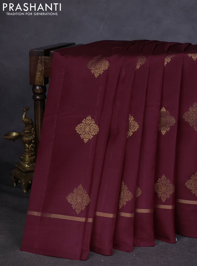 Kanchipuram silk saree maroon and teal blue with zari woven buttas and zari woven simple border