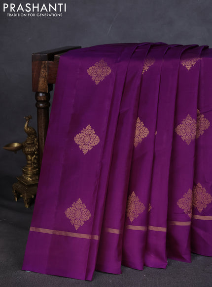 Kanchipuram silk saree purple and teal green with zari woven buttas and zari woven simple border