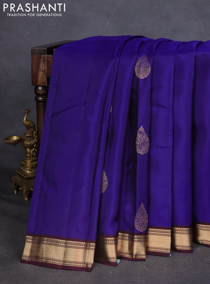 Kanchipuram silk saree blue and wine shade with zari woven buttas and zari woven border