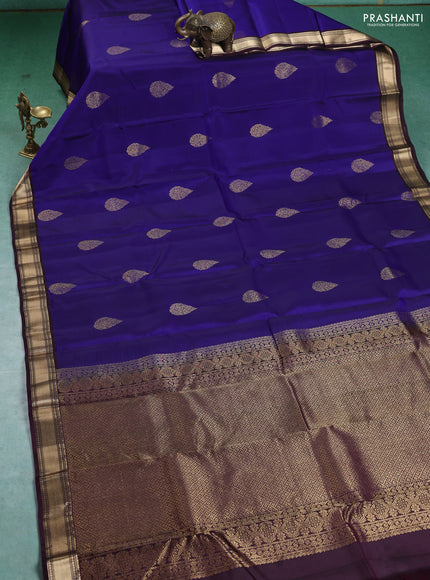 Kanchipuram silk saree blue and wine shade with zari woven buttas and zari woven border