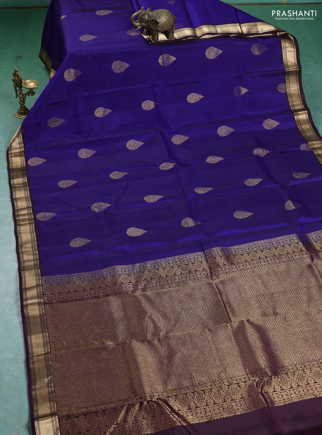 Kanchipuram silk saree blue and wine shade with zari woven buttas and zari woven border