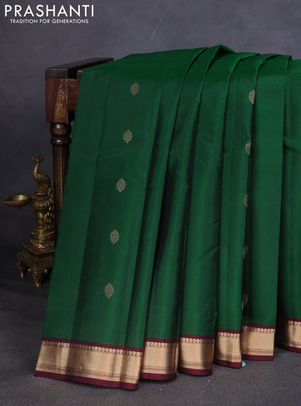 Kanchipuram silk saree green and wine shade with zari woven buttas and zari woven border