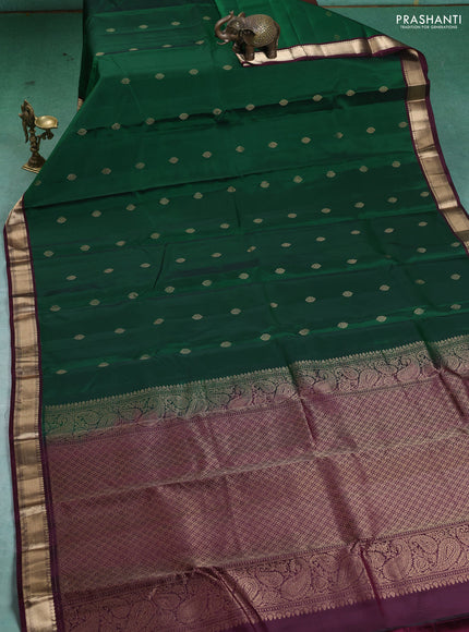 Kanchipuram silk saree green and wine shade with zari woven buttas and zari woven border