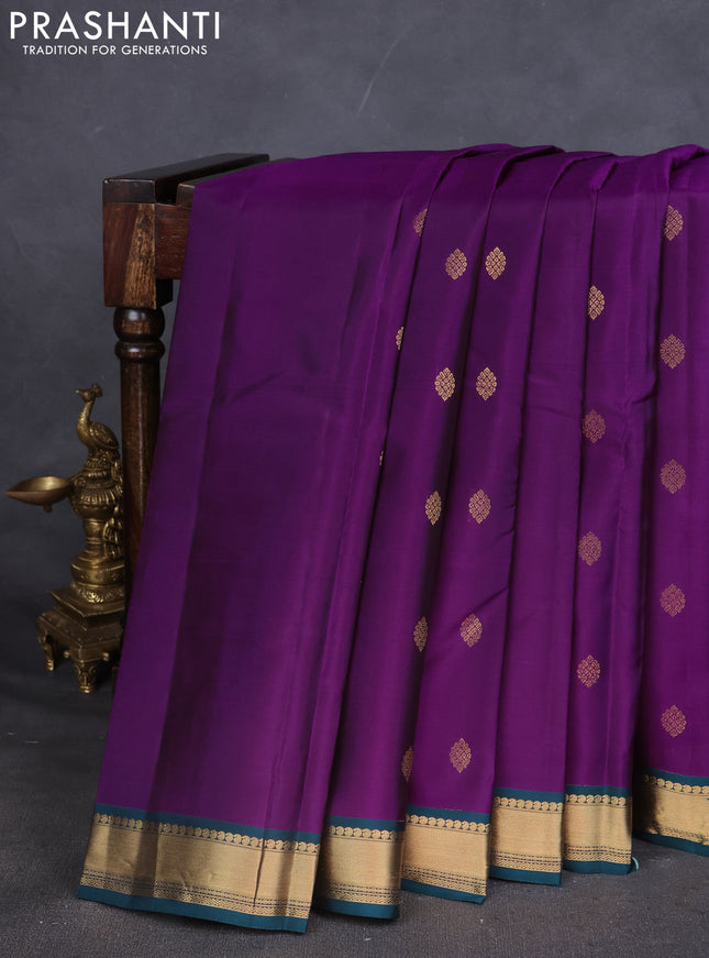 Kanchipuram silk saree purple and peacock green with zari woven buttas and zari woven border