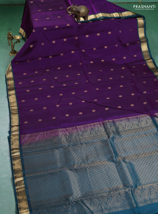 Kanchipuram silk saree purple and peacock green with zari woven buttas and zari woven border