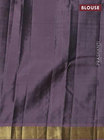 Kanchipuram silk saree peacock blue and rosy brown with zari woven buttas and zari woven border