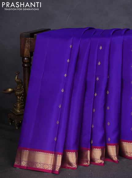 Kanchipuram silk saree blue and pink with zari woven buttas and zari woven simple border