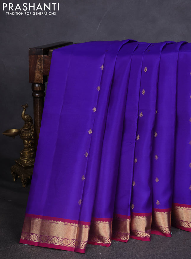 Kanchipuram silk saree blue and pink with zari woven buttas and zari woven simple border