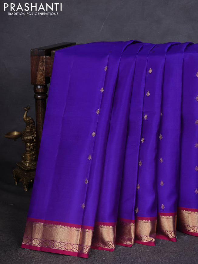 Kanchipuram silk saree blue and pink with zari woven buttas and zari woven simple border