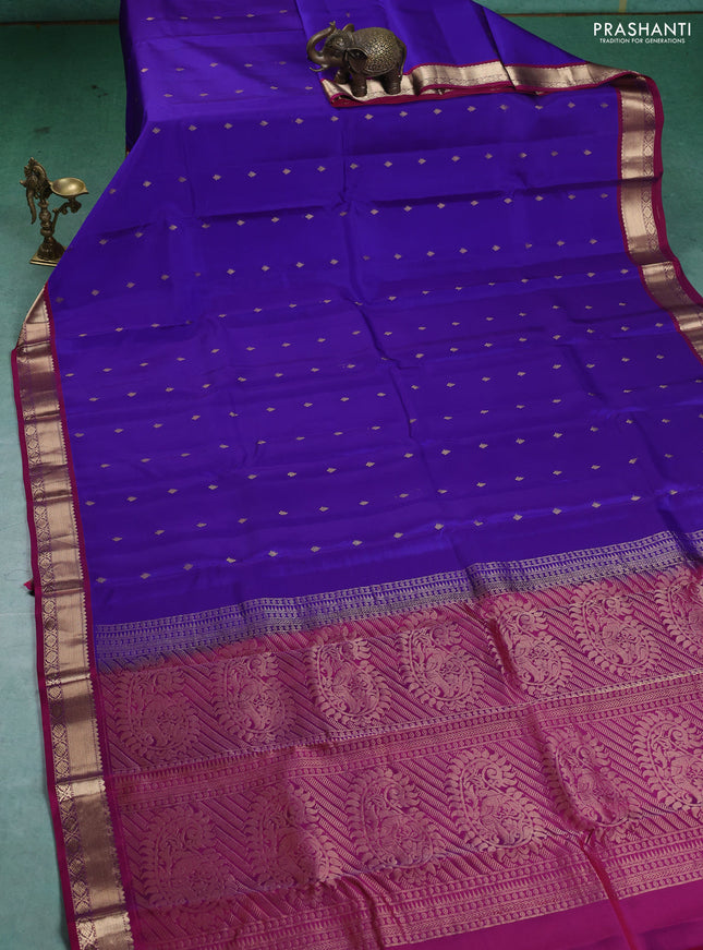 Kanchipuram silk saree blue and pink with zari woven buttas and zari woven simple border